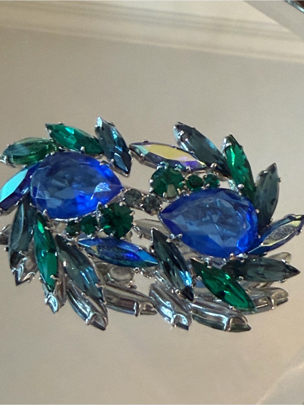 Blue and Green Crystal Floral Brooch - Women Jewelry MCM - Picture 4 of 6